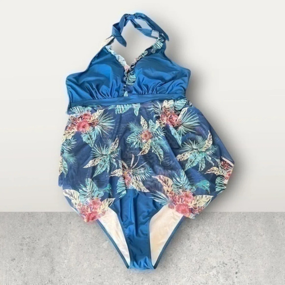 4X Women’s 2 piece tankini set in a beautiful blue flyway sheer - NEW NO BRAND - Picture 6 of 11